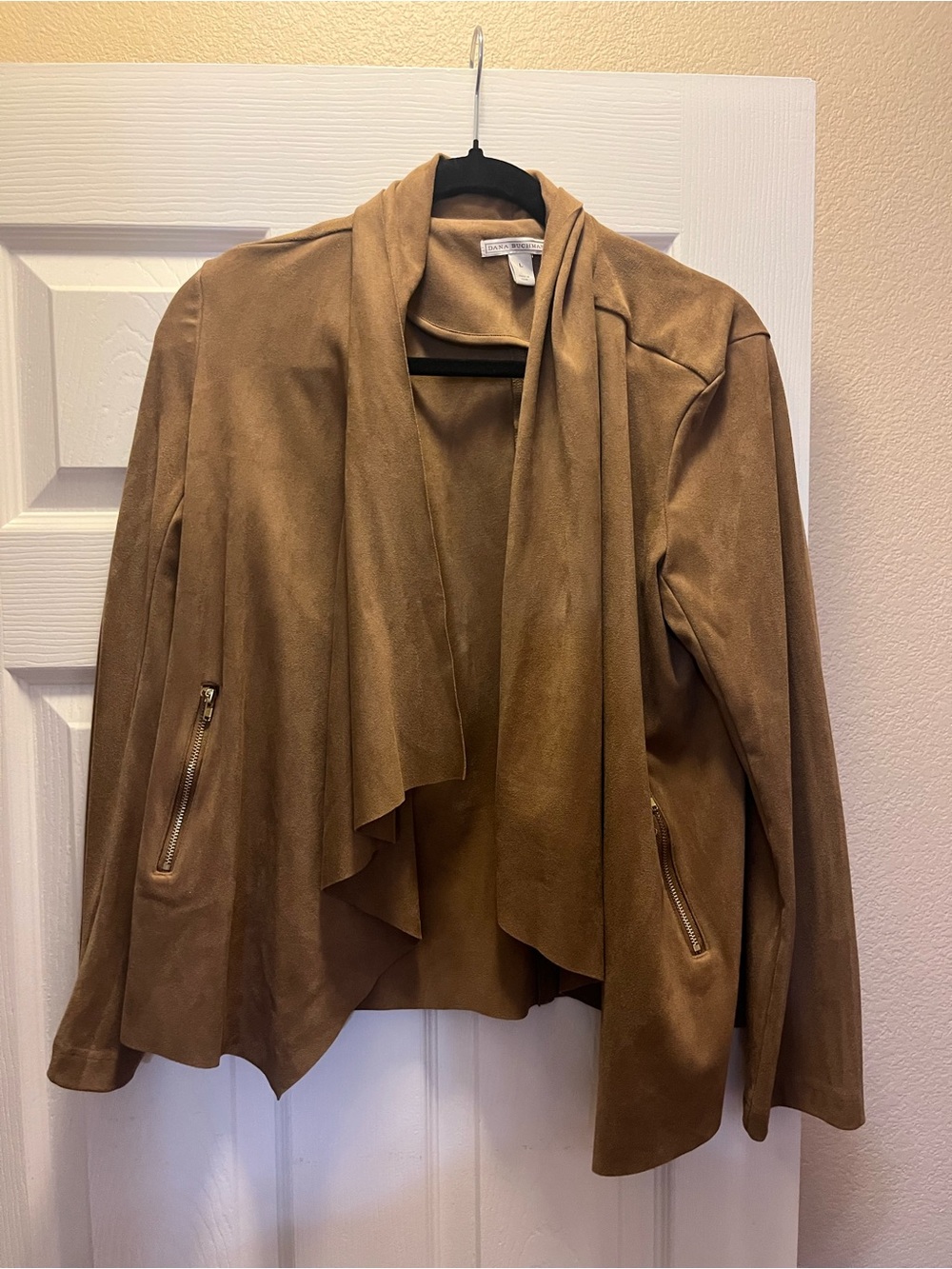 Dana Buchman Faux Suede Open-Front Draped Jacket